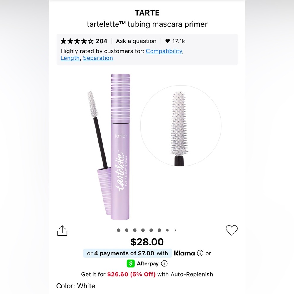 tarte Lavender and White tartelette Tubing Mascara Primer